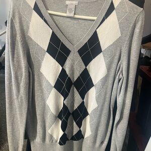 Izod Gray and Black Argyle V-Neck Sweater